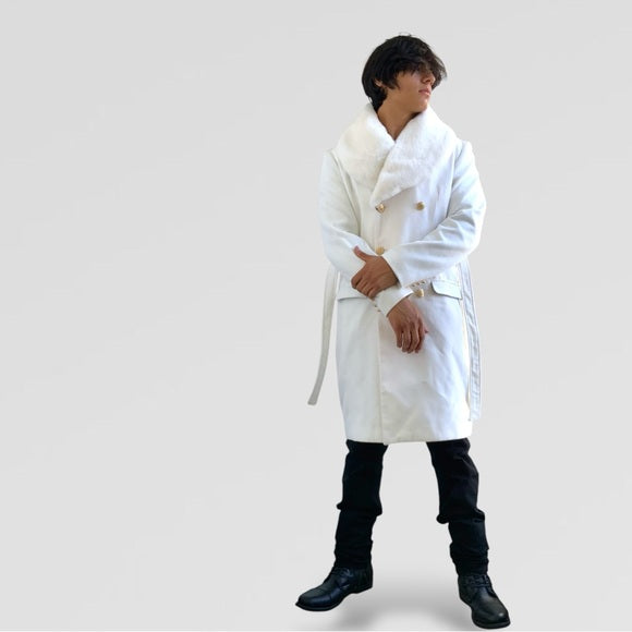 Men's Manzini Solid Off White Faux Fur Casual Overcoat NWT