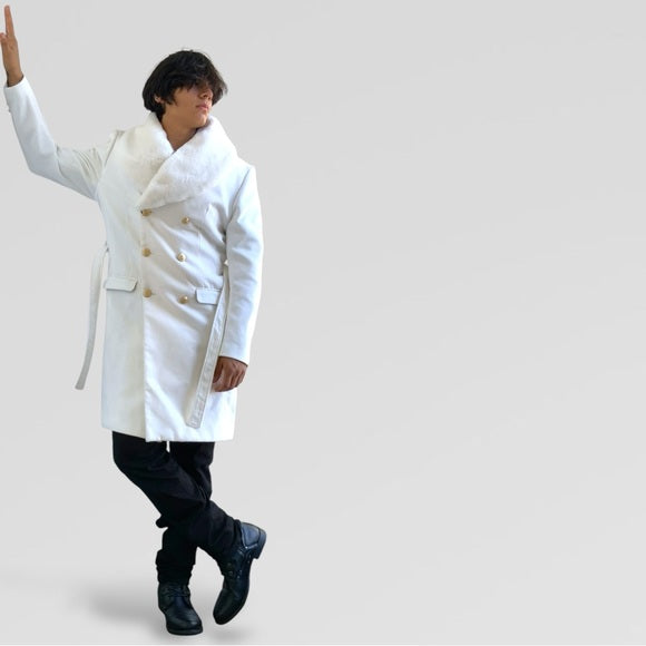 Men's Manzini Solid Off White Faux Fur Casual Overcoat NWT