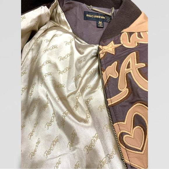 Women's Rocawear Brown | Wheat All Over Wool & Leather Jacket NWT