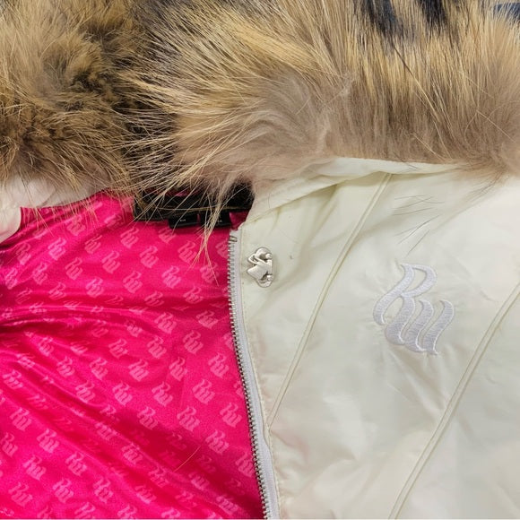 Women's Rocawear Vintage Dirty White | Gold Sleeveless Fur Jacket NWT