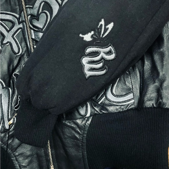 Women's Rocawear Black | Grey All Over Wool & Leather Jacket NWT