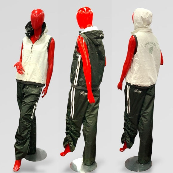 Women's Rocawear Olive | Natural Reversible Hoodie Vest and Pants Outfit Set NWT