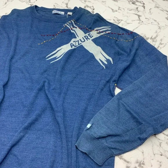 Men's Azzure Vintage Style Blue | White Crewneck Sweatshirt NWT