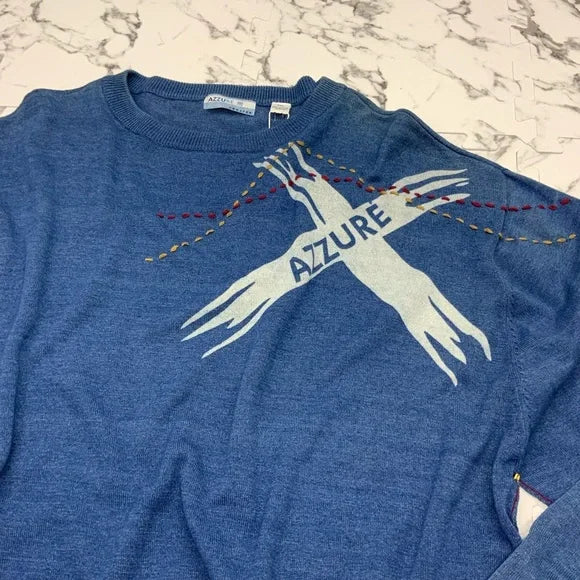 Men's Azzure Vintage Style Blue | White Crewneck Sweatshirt NWT