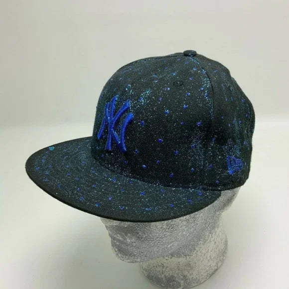 New Era Cap MLB NY Yankees Black Royal Blue Glittered 59FIFTY Hat