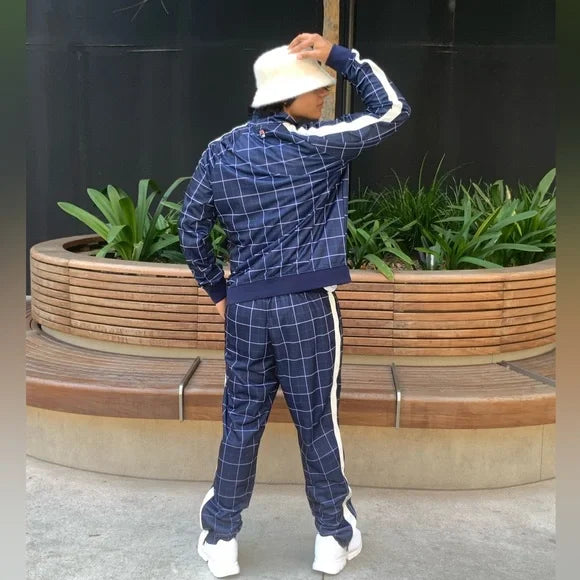 Men's Fila Navy | Teal | White Plaid Casual Tracksuits NWT
