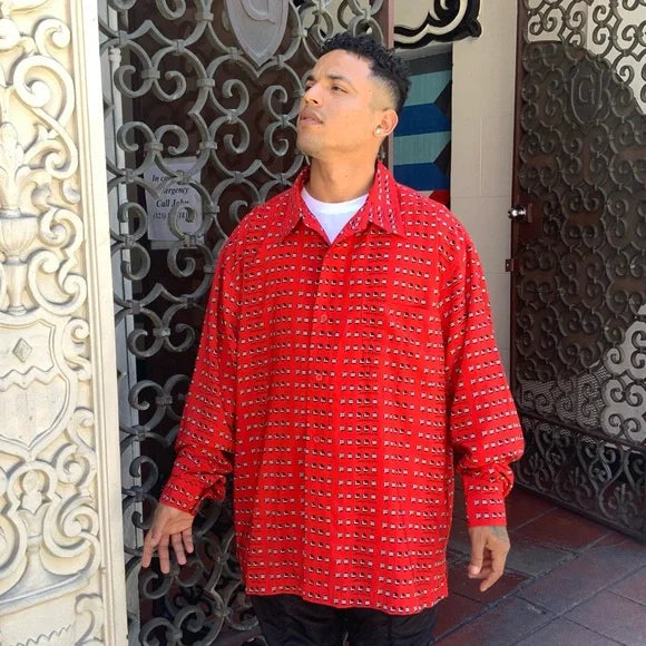 Men's Pelle Pelle Red | Black | White Button Down Shirt NWT