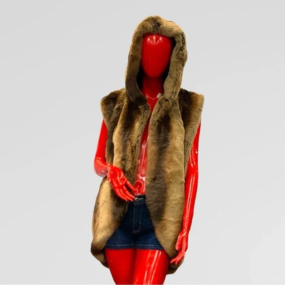 Men | Women Luxury Brown Faux Fur Hooded Vest NWT