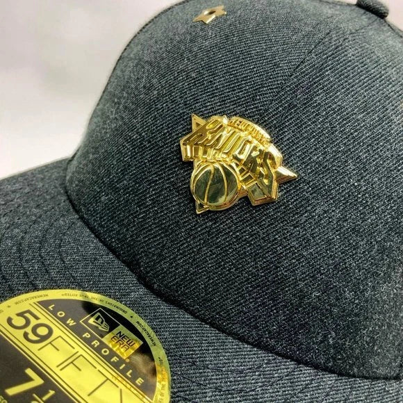 Men's New Era Cap Black Gold Pin NY Knicks 59FIFTY NBA