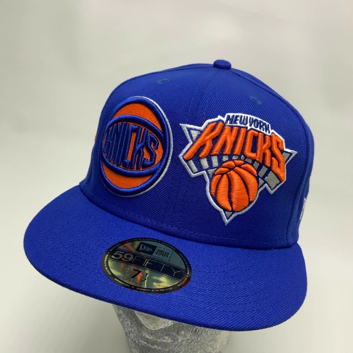 New Era Cap Royal Blue Orange All Over Logo 59FIFTY NY Knicks Limited Edition