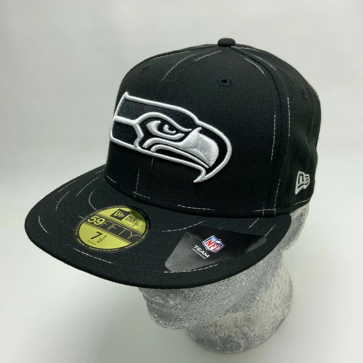 Men's New Era Cap NFL Seattle Seahawks Black White 59FIFTY Hat