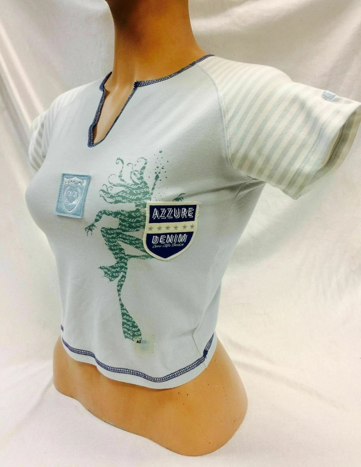 Women's Fashion Azzure Lt.Blue | White Top