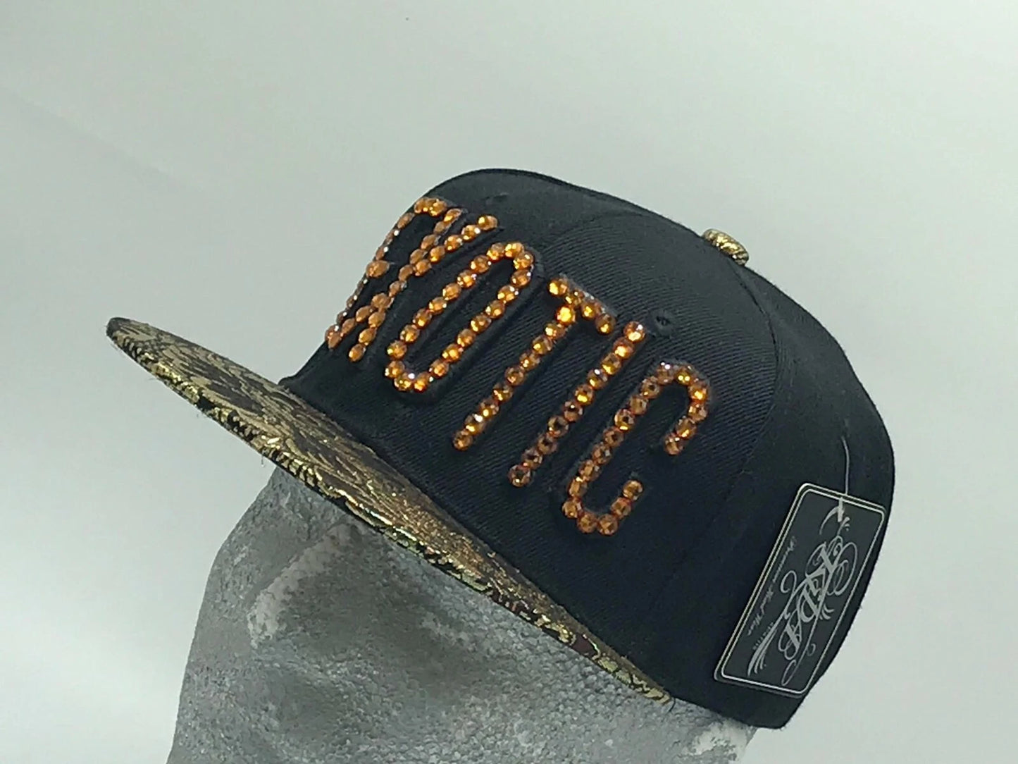 Fashion Caps EXOTIC Black | Gold | Brown Rhinestone Adjustable Flat Cap