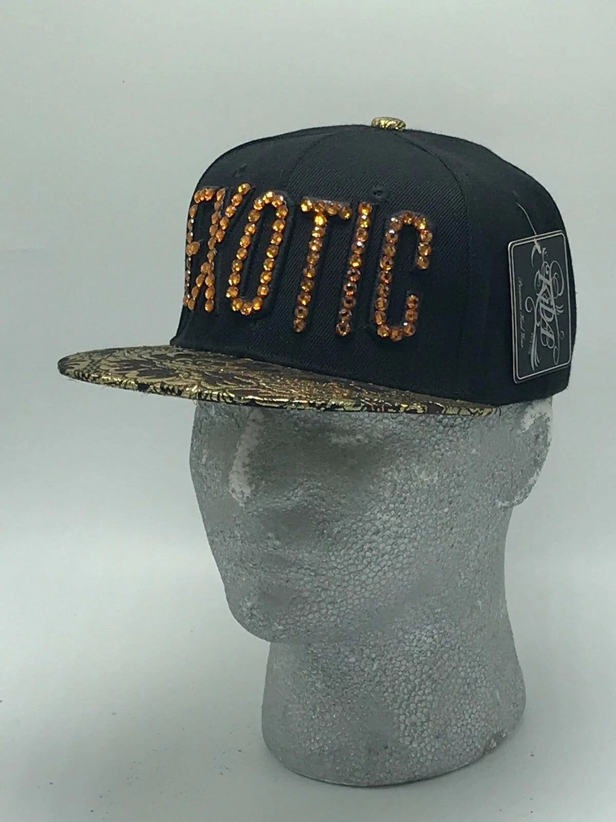 Fashion Caps EXOTIC Black | Gold | Brown Rhinestone Adjustable Flat Cap