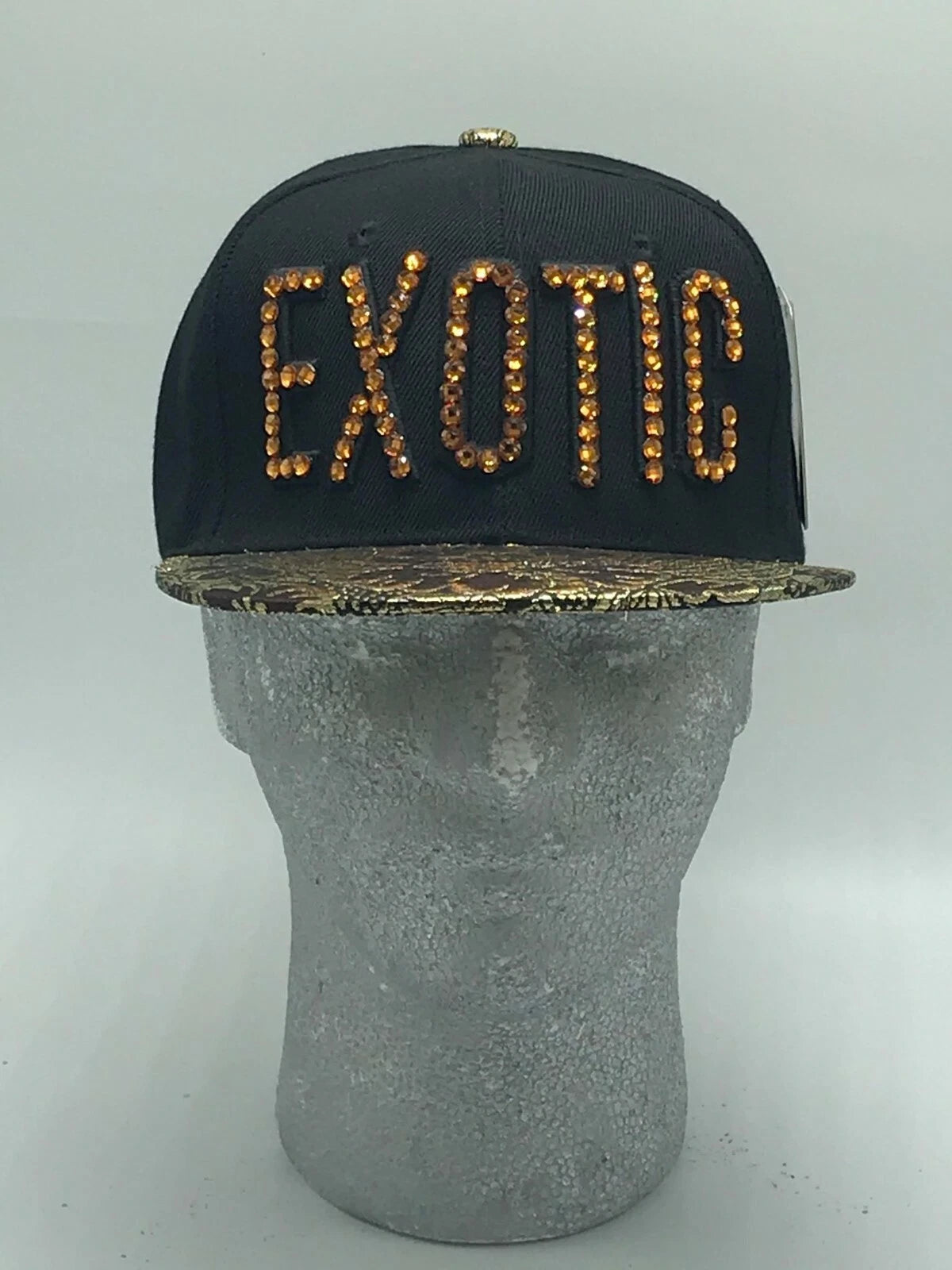Fashion Caps EXOTIC Black | Gold | Brown Rhinestone Adjustable Flat Cap