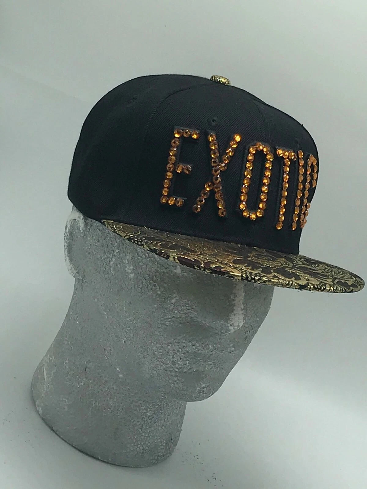 Fashion Caps EXOTIC Black | Gold | Brown Rhinestone Adjustable Flat Cap