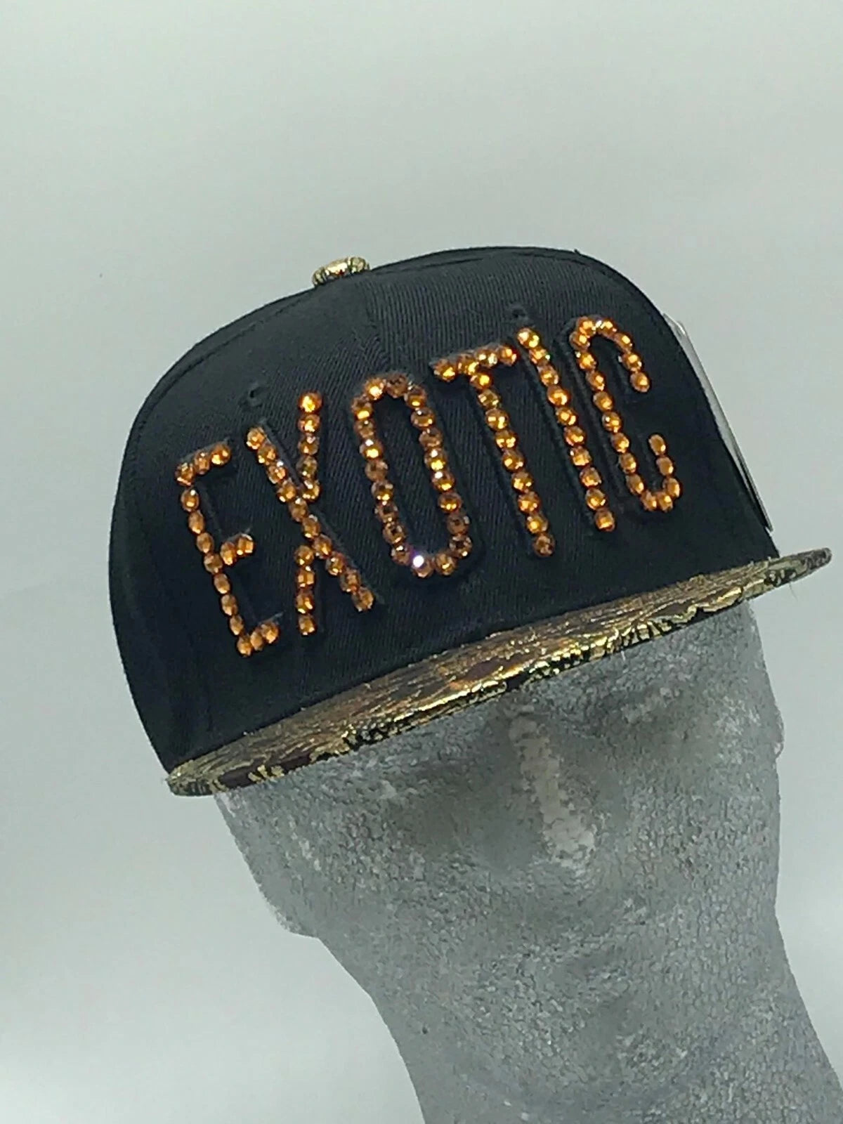 Fashion Caps EXOTIC Black | Gold | Brown Rhinestone Adjustable Flat Cap