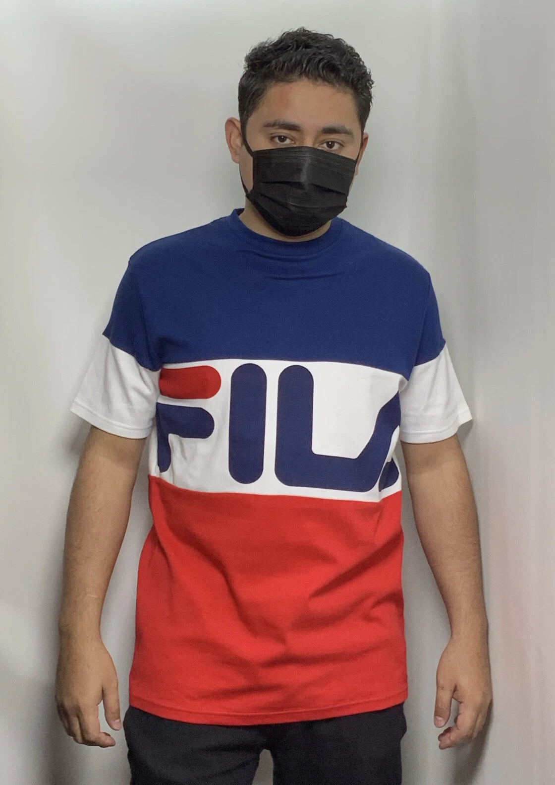 Men's Fila Navy | Red | White Tri Color Signature Short Sleeve Tee Shirt.