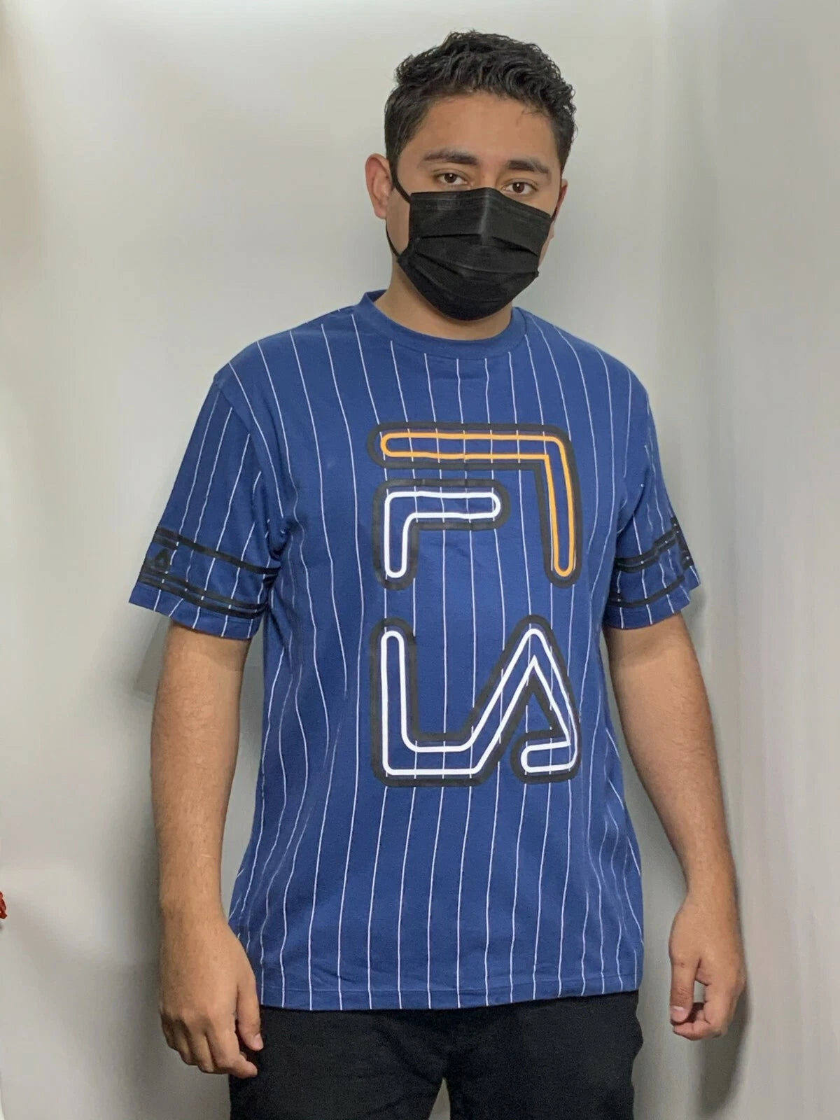 Men's Fila Blue Striped Short Sleeve Tee Shirt