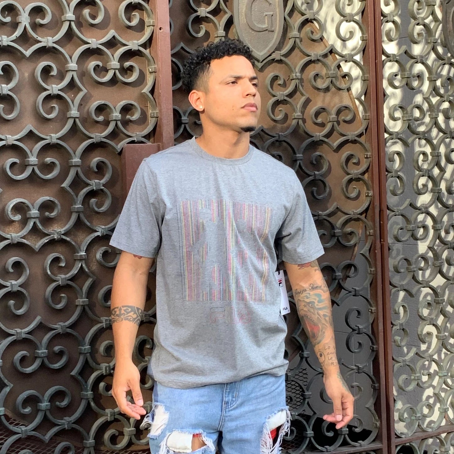 Men's Fila Gray Fashion Short Sleeve Tee Shirt