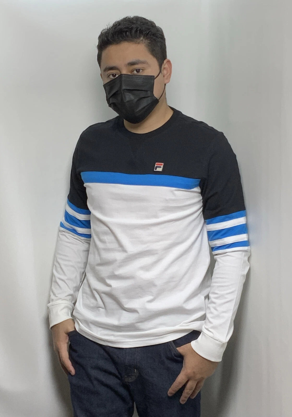 Men's Fila Navy | White | Lt.Blue Long Sleeve Tee Shirt