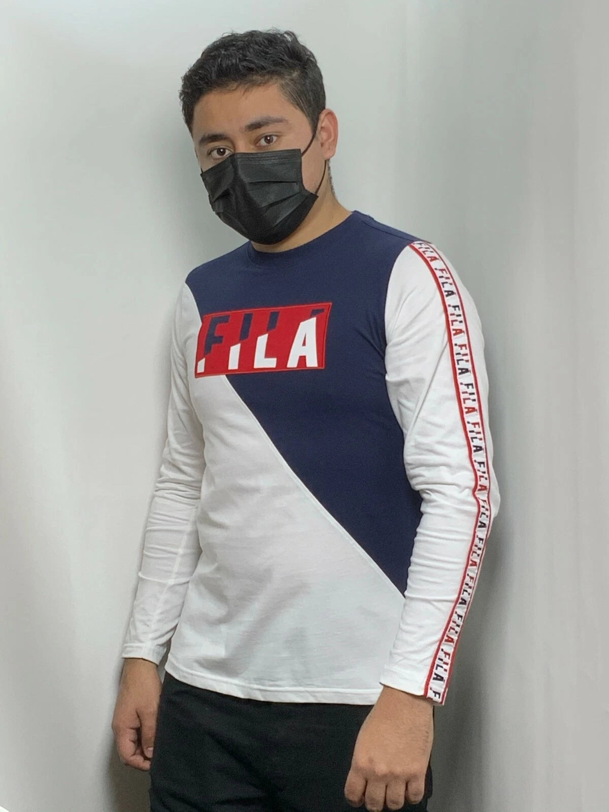 Men's Fila White | Navy | Red Long Sleeve Tee Shirt
