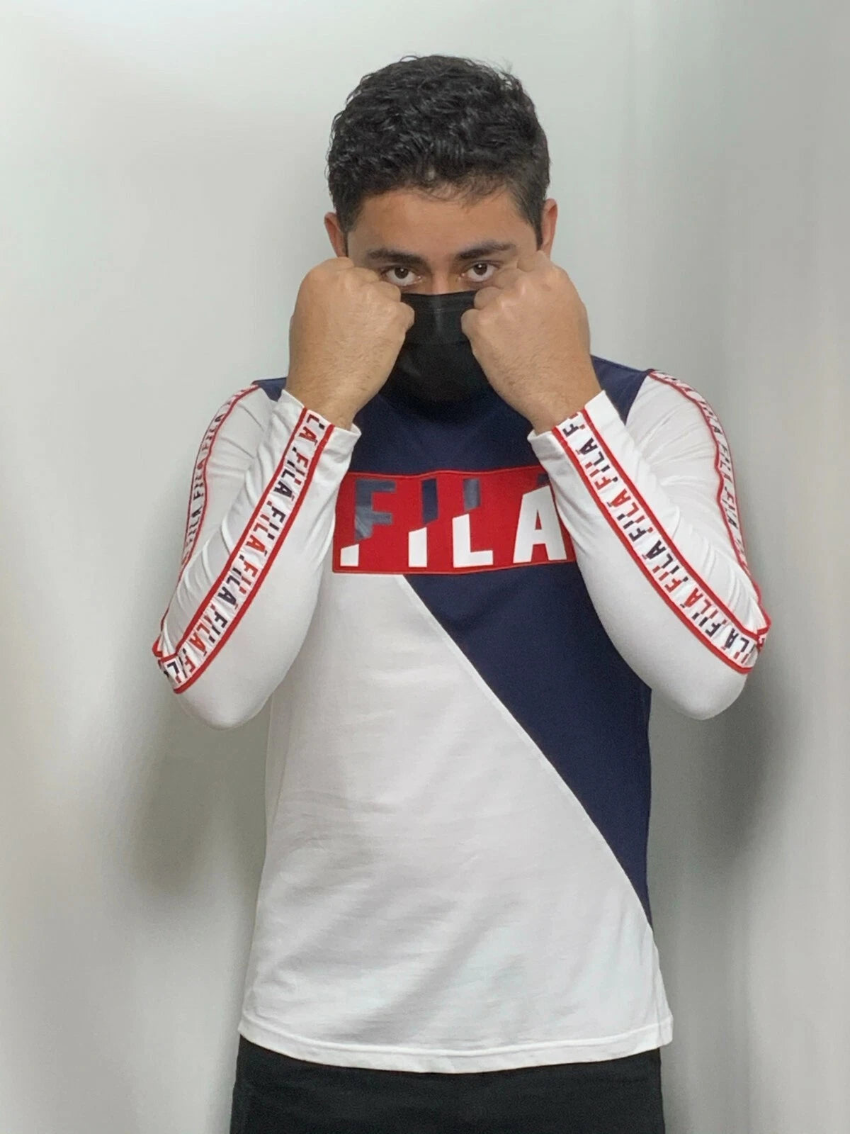 Men's Fila White | Navy | Red Long Sleeve Tee Shirt
