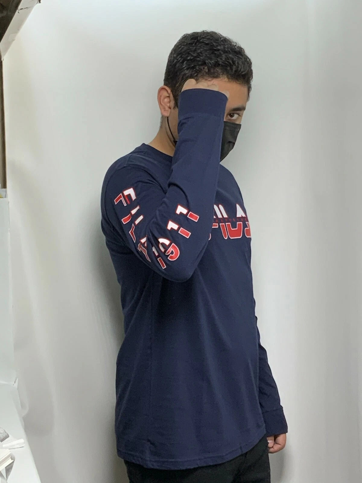 Men's Fila Navy | Red | White Long Sleeve Tee Shirt