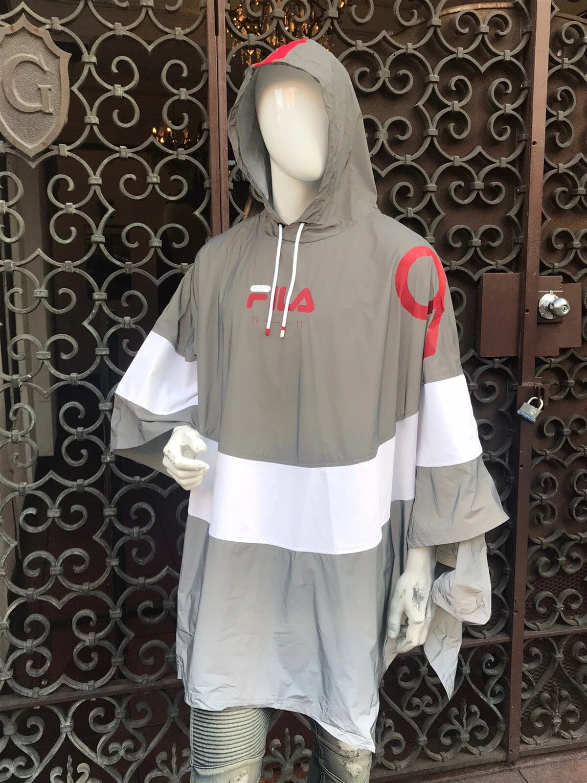 Men's Fila Grey | White Rain Poncho Coat with Carry Bag