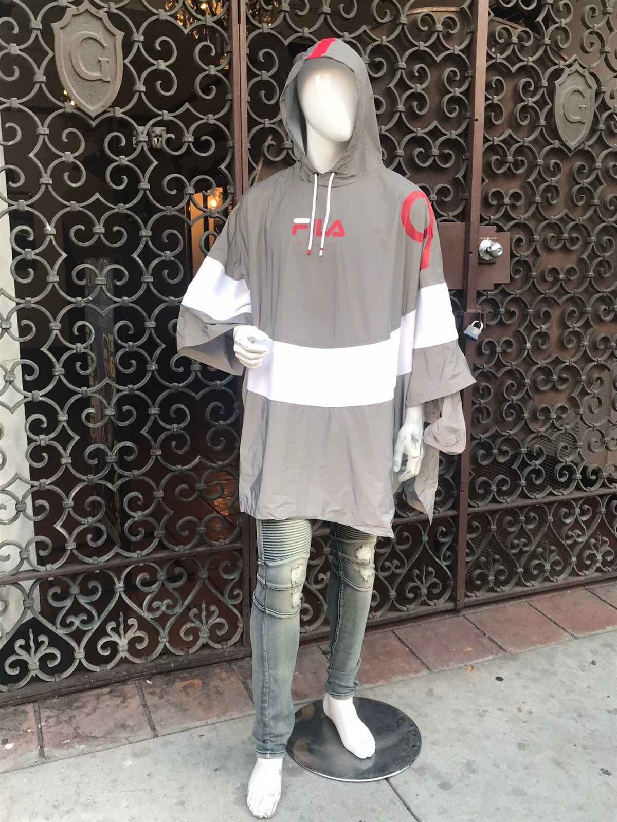 Men's Fila Grey | White Rain Poncho Coat with Carry Bag