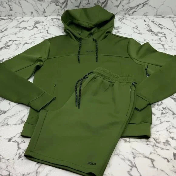 Men’s Fila Olive Green Hooded Short Set