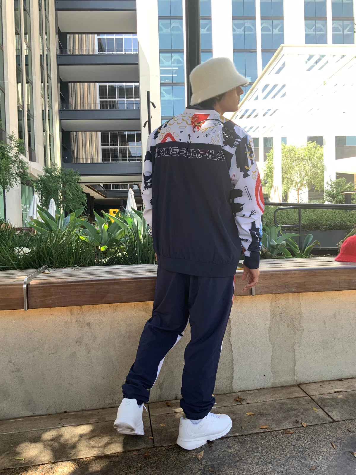 Men's Fila Navy White Museum Printed Windbreaker Tracksuit