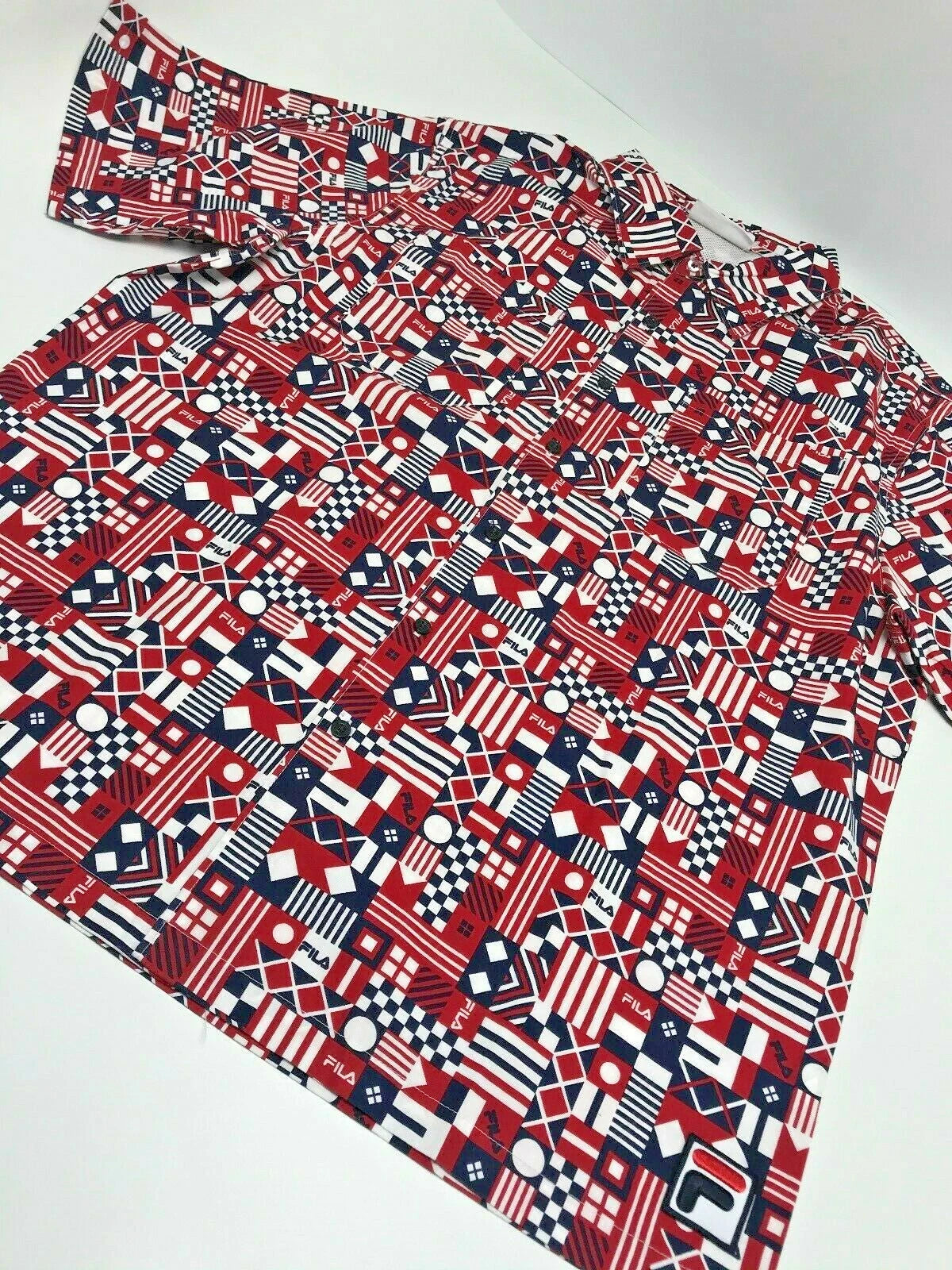Men's Fila Navy | Red | White All Over Button Down Shirt