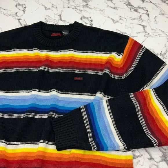 Men's Enyce Black Multicolor Crewneck Sweater