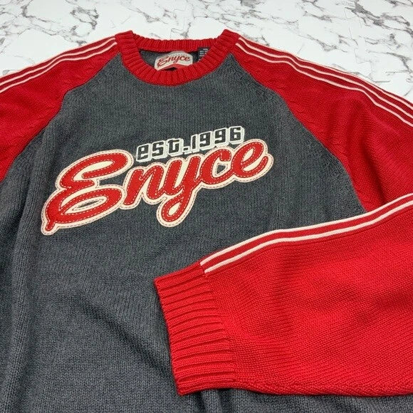 Men's Enyce Red Charcoal Grey Crewneck Sweater