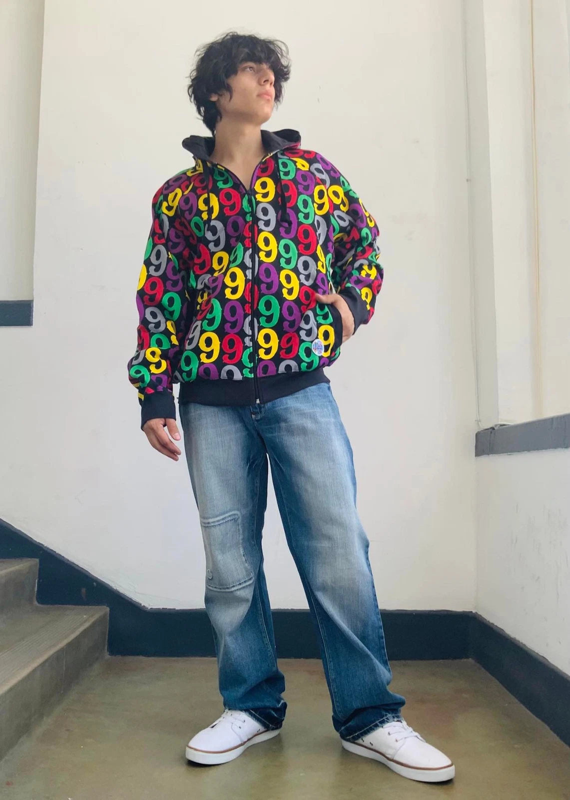 Men's Gino Green Global Black | Multicolor All Over Hoodie