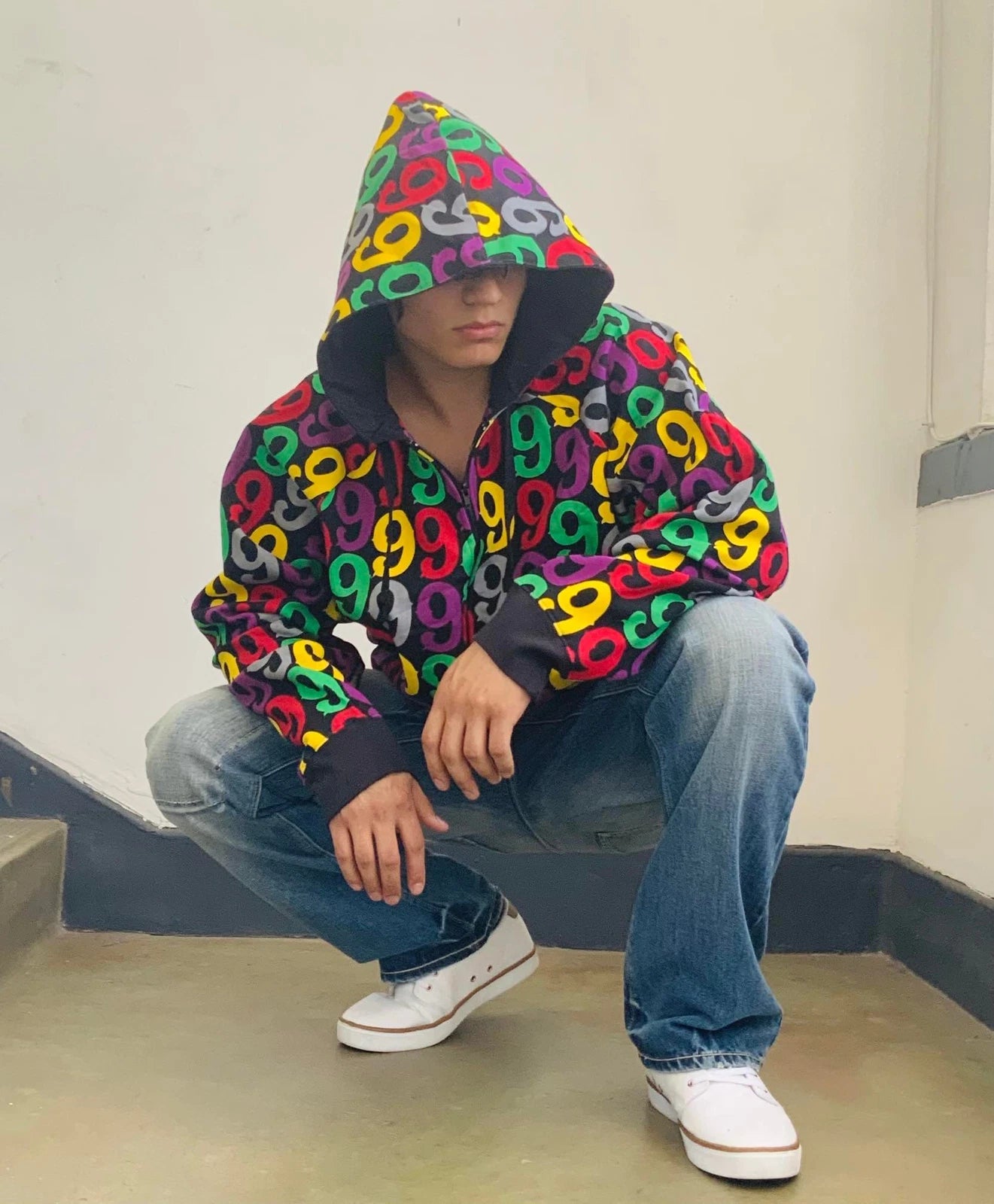 Men's Gino Green Global Black | Multicolor All Over Hoodie