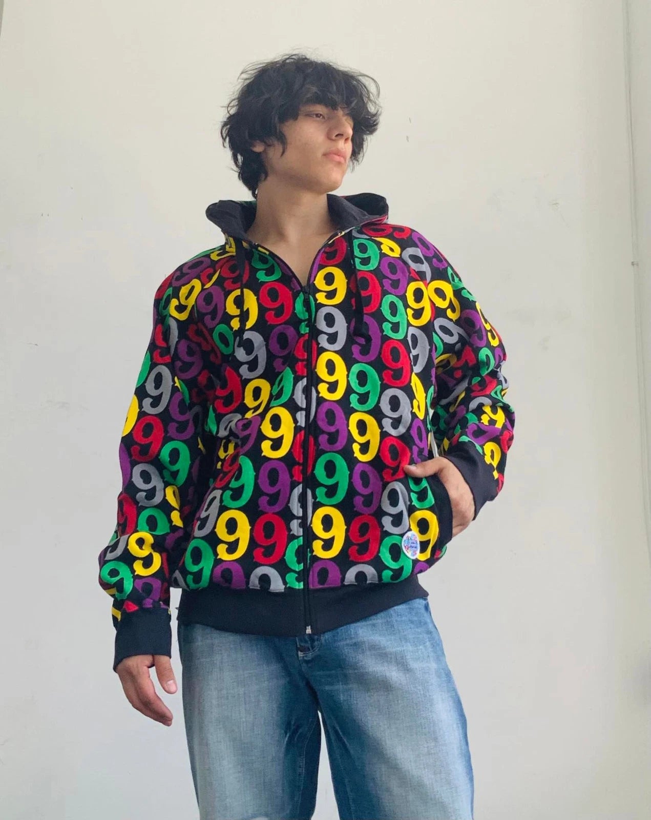 Men's Gino Green Global Black | Multicolor All Over Hoodie
