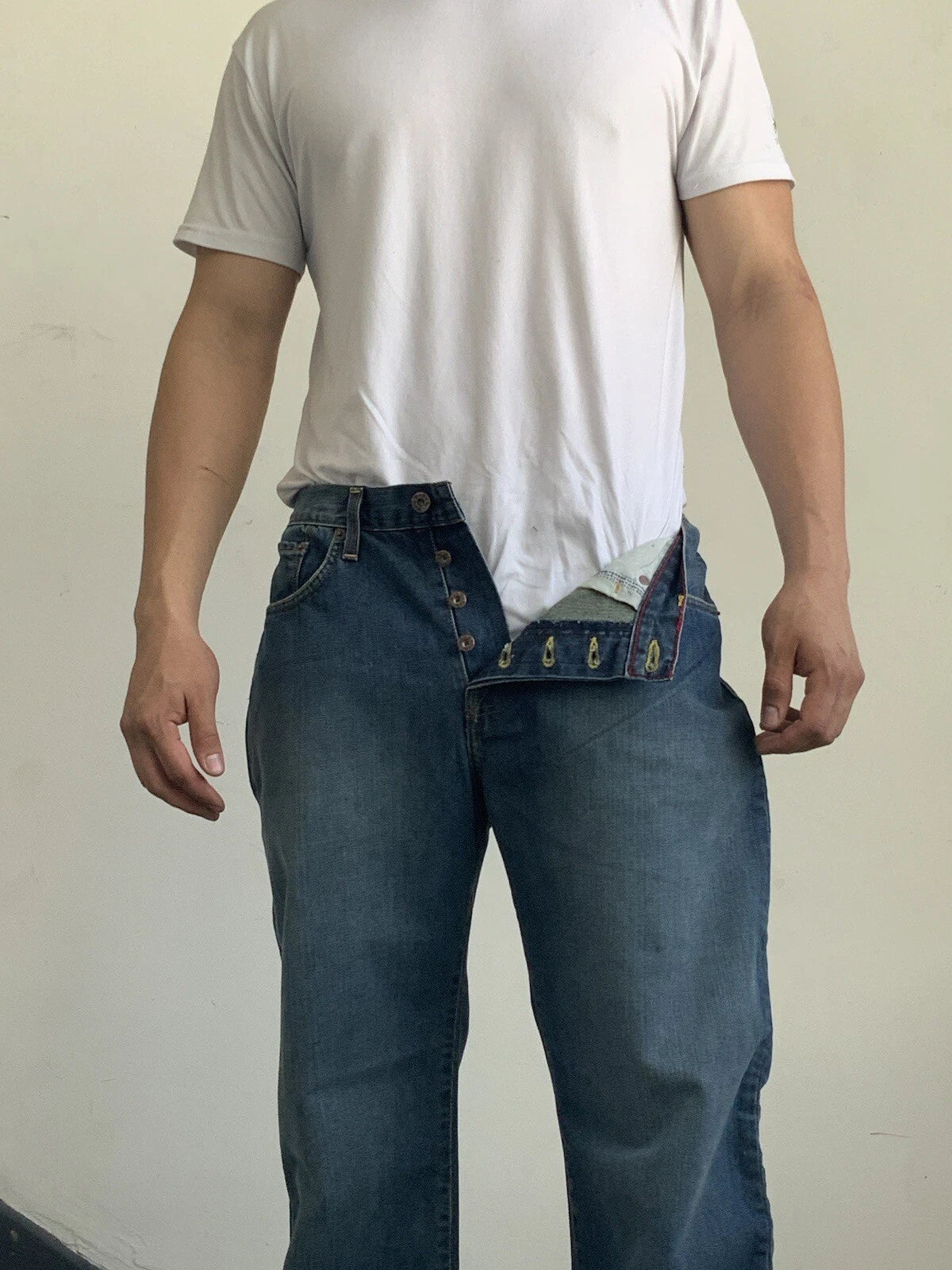 Men's VonDutch Blue | Yellow Signature Pockets Button Fly Jeans