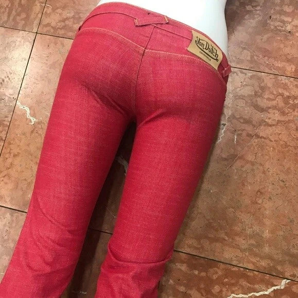 Women's Von Dutch Red Fashion Denim Pants