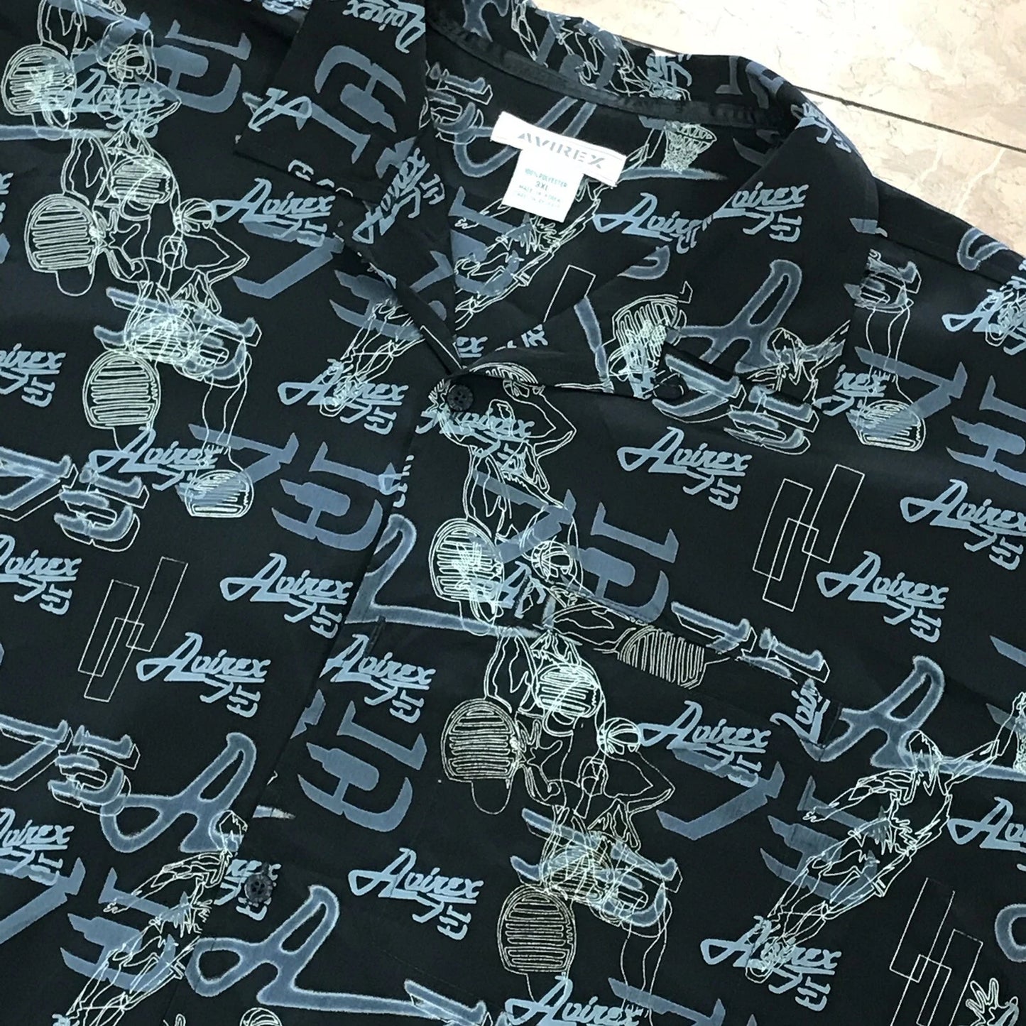 Men's Avirex Black | Grey All Over Short Sleeve Button Down Shirt
