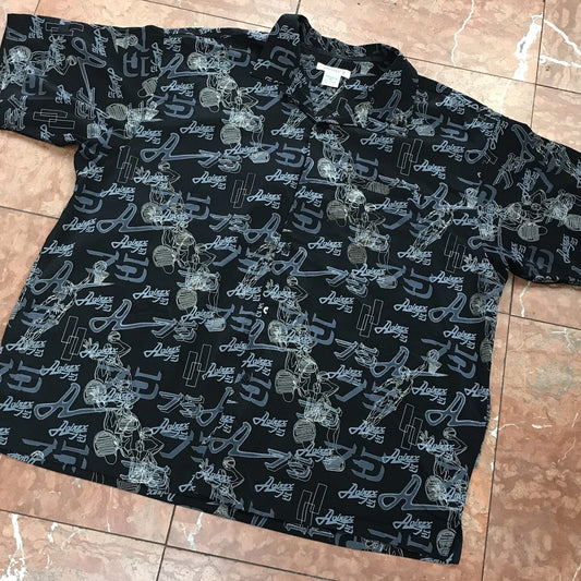 Men's Avirex Black | Grey All Over Short Sleeve Button Down Shirt