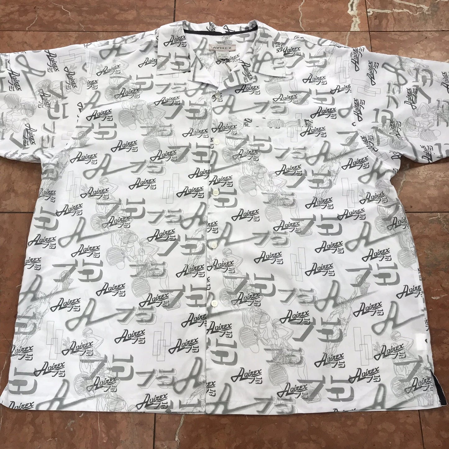 Men's Avirex White | Grey All Over Short Sleeve Button Down Shirt