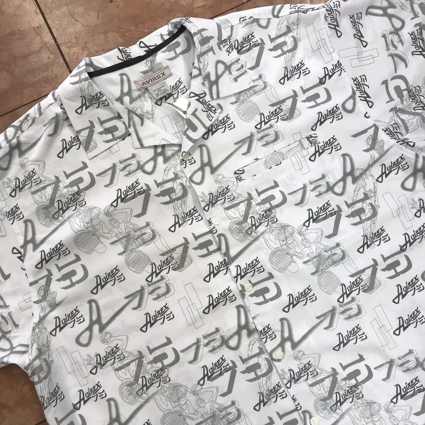 Men's Avirex White | Grey All Over Short Sleeve Button Down Shirt