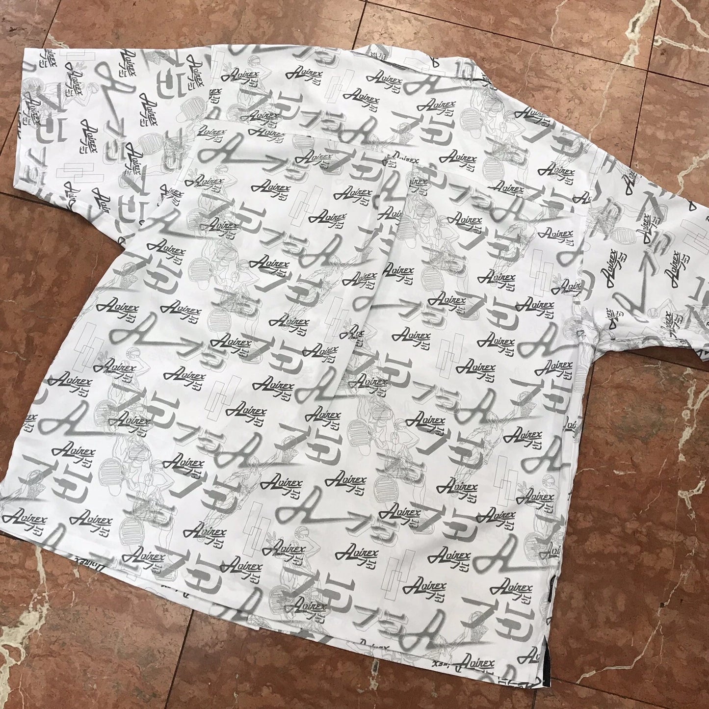 Men's Avirex White | Grey All Over Short Sleeve Button Down Shirt