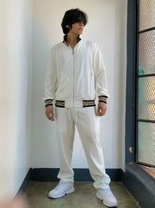 Men's Manzini Off White | Black | Gold Mesh Casual Tracksuit Outfits Sets NWT