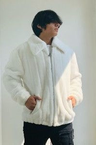 Men's Manzini White Faux Fur Fuzzy Winter Casual Coat NWT