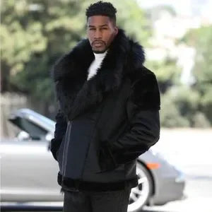 Men's Manzini Black Faux Fur Hooded Winter Jacket NWT