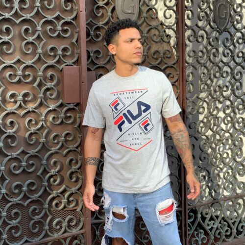 Men's Fila Gray | Navy | Red Fashion Short Sleeve Tee Shirt