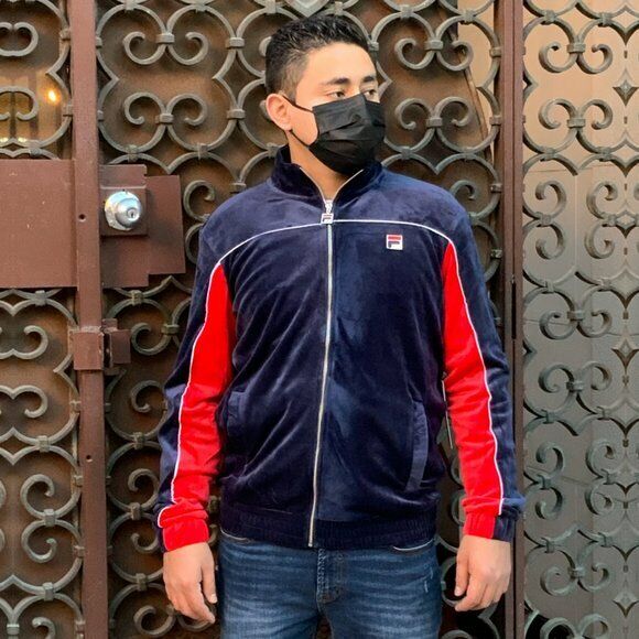 Men's Fila Navy Red Velour Track Jacket